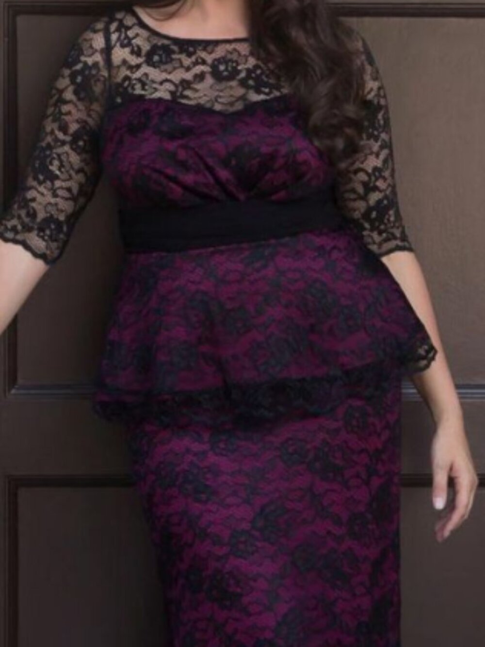 Plus size black lace evening dress, long dress, wedding dress
